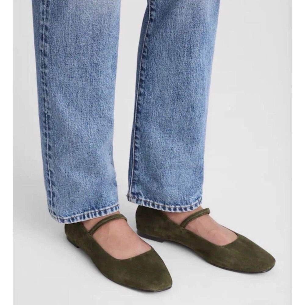 Madewell The Greta Ballet Flat in Green Suede Size 8